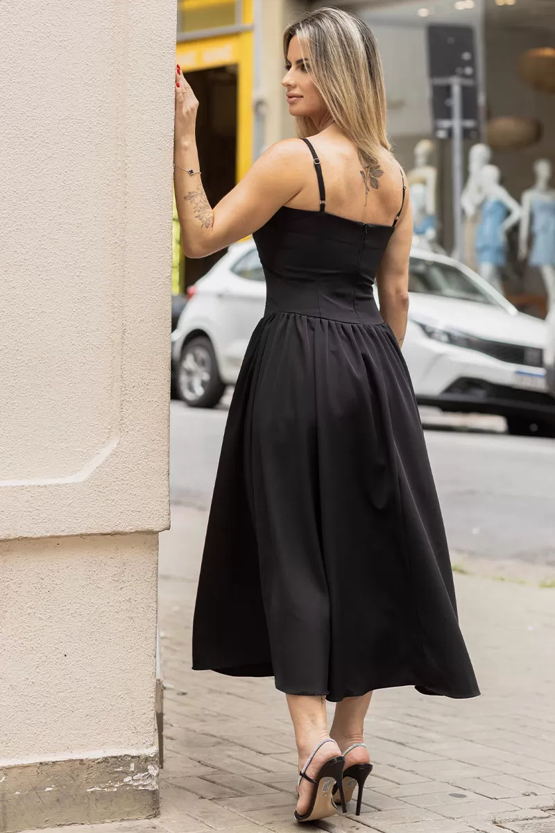 Miss Misses - Vestido Maria Com Alça E Com Detalhe Guipir Preto - 54451001