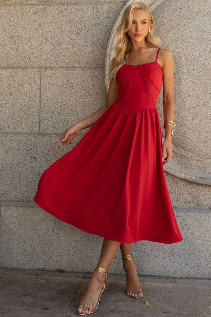 Miss Misses - Maria Dress With Straps And Red Guipure Detail - 54451024