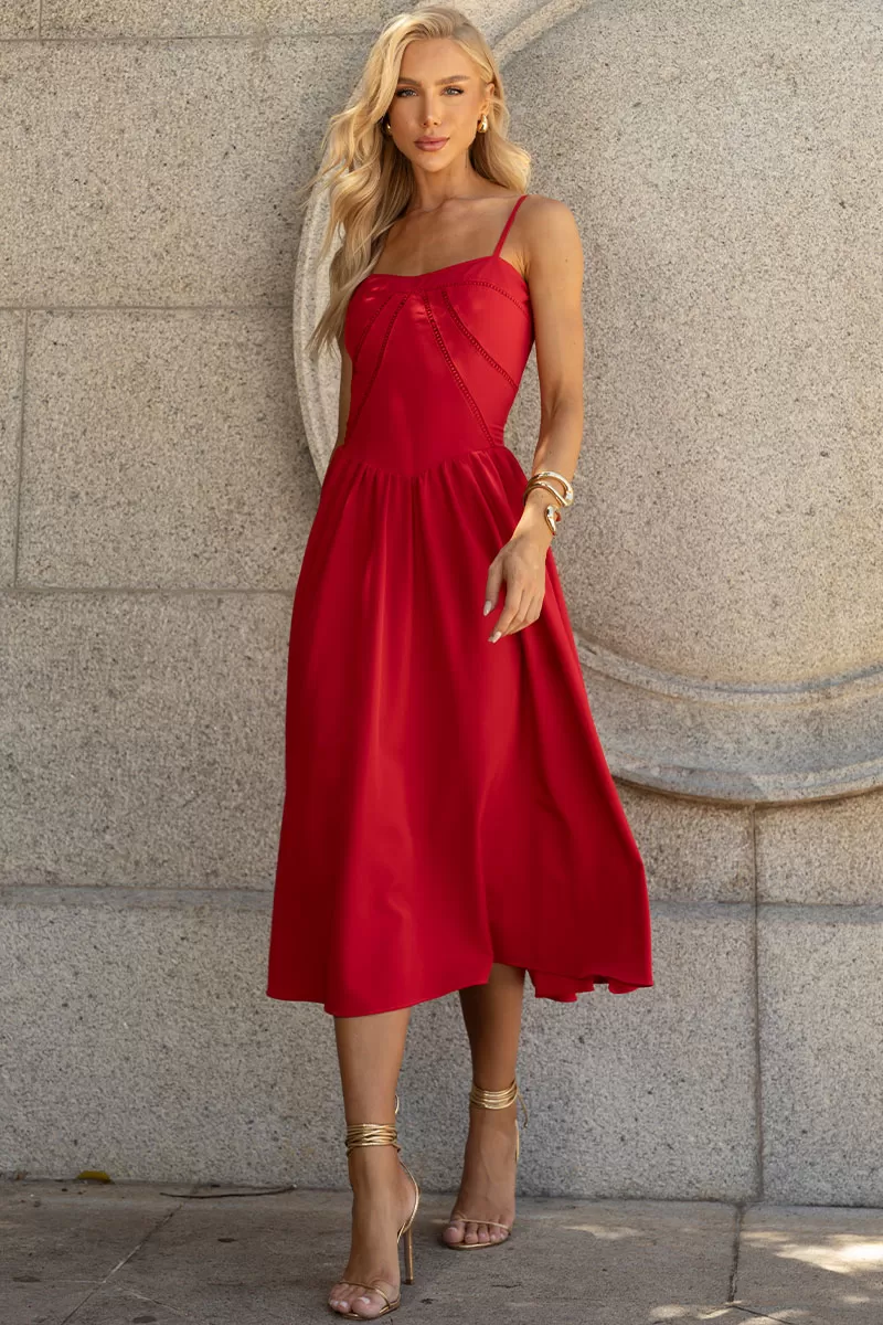 Miss Misses - Maria Dress With Straps And Red Guipure Detail - 54451024