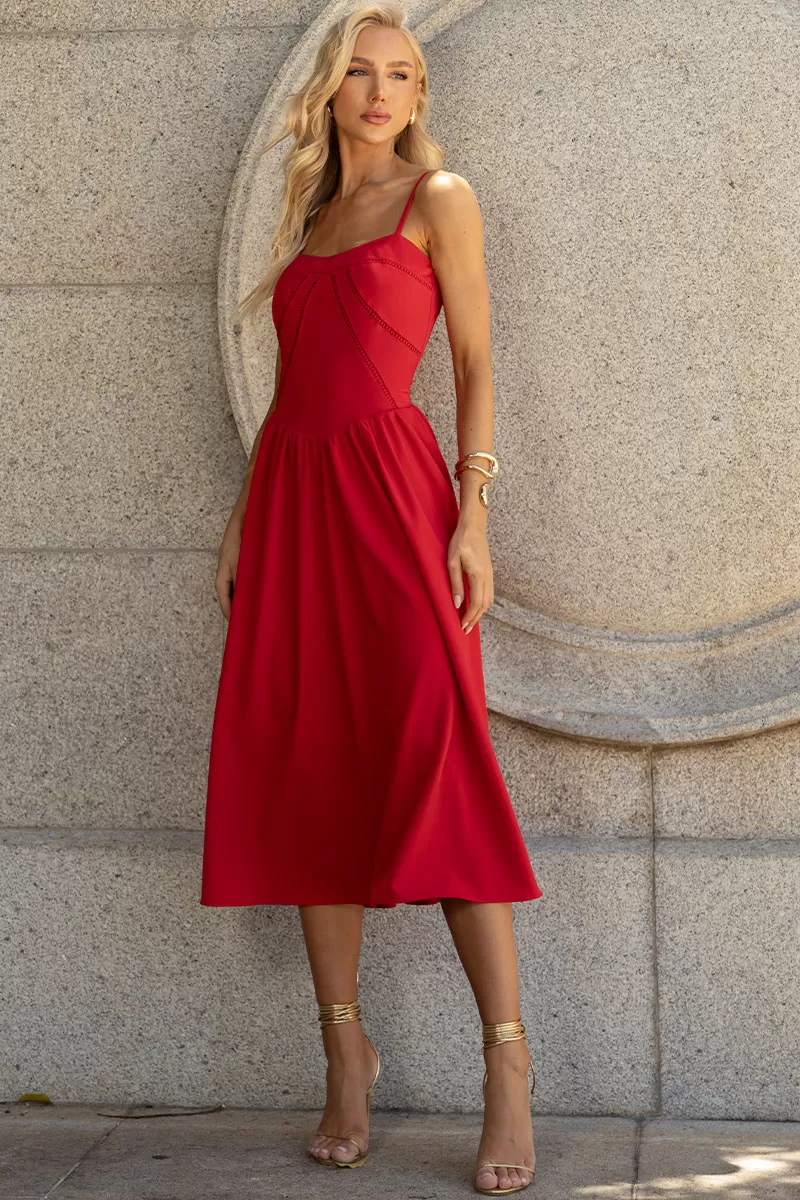 Miss Misses - Maria Dress With Straps And Red Guipure Detail - 54451024