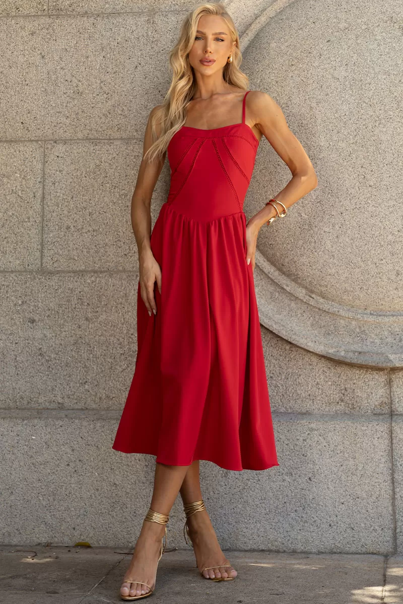 Miss Misses - Maria Dress With Straps And Red Guipure Detail - 54451024