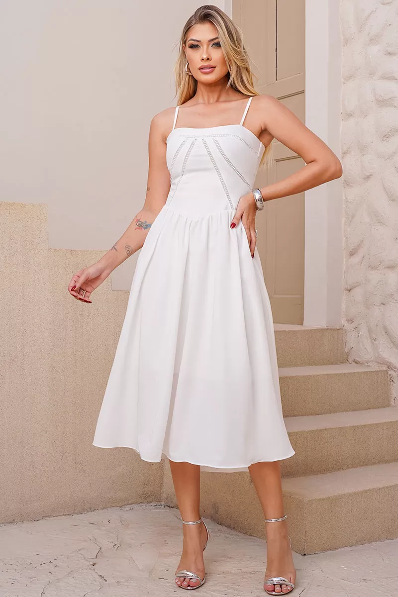 Miss Misses - Maria Dress With Straps And Guipure Detail Off White - 54451030