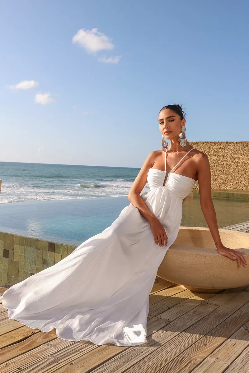 Dot Clothing - Vestido Dot Clothing Longo Jaque Plissado Branco - 2587BRANCO