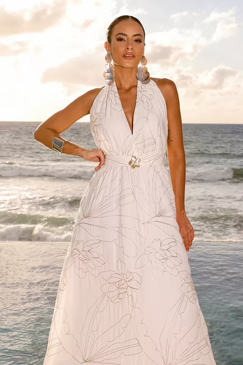 Dot Clothing - Vestido Dot Clothing Longo Patricia Bordado Off White - 2594OFF