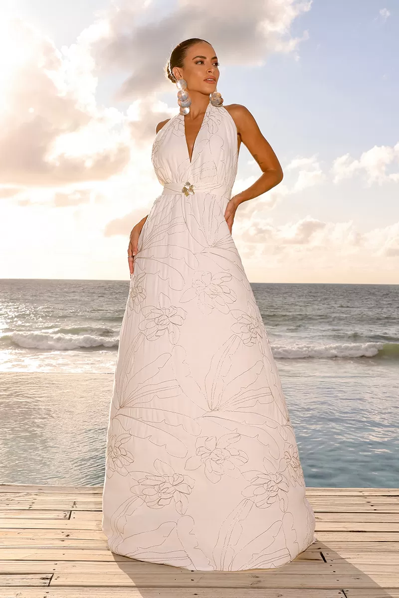 Dot Clothing - Vestido Dot Clothing Longo Patricia Bordado Off White - 2594OFF