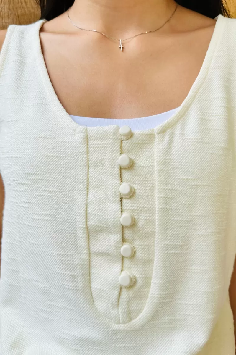 Hidrogênio - SWEATSHIRT TANK TOP WITH BUTTONS ON THE NECKLINE OFF WHITE - 18875018