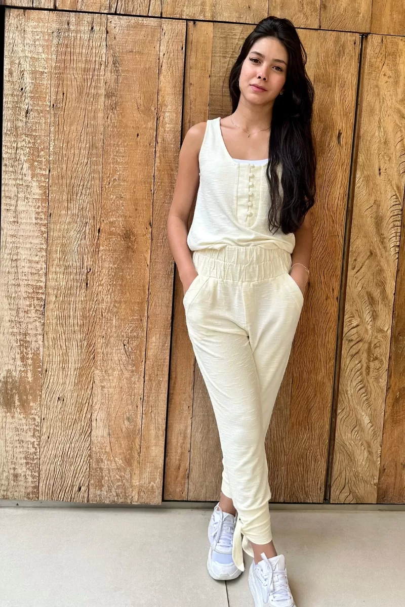 Hidrogênio - SWEATSHIRT TANK TOP WITH BUTTONS ON THE NECKLINE OFF WHITE - 18875018