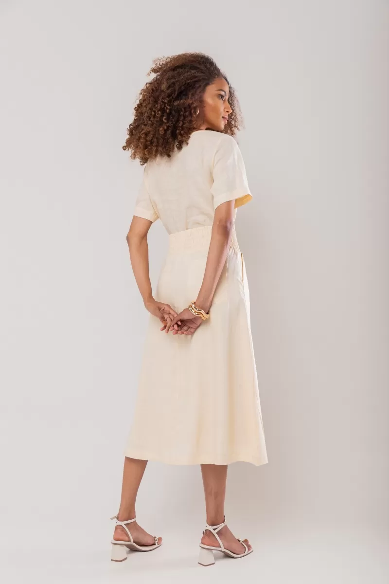 Hidrogênio - SAIA EVASE MIDI 100% LINHO TERRA - 19800332