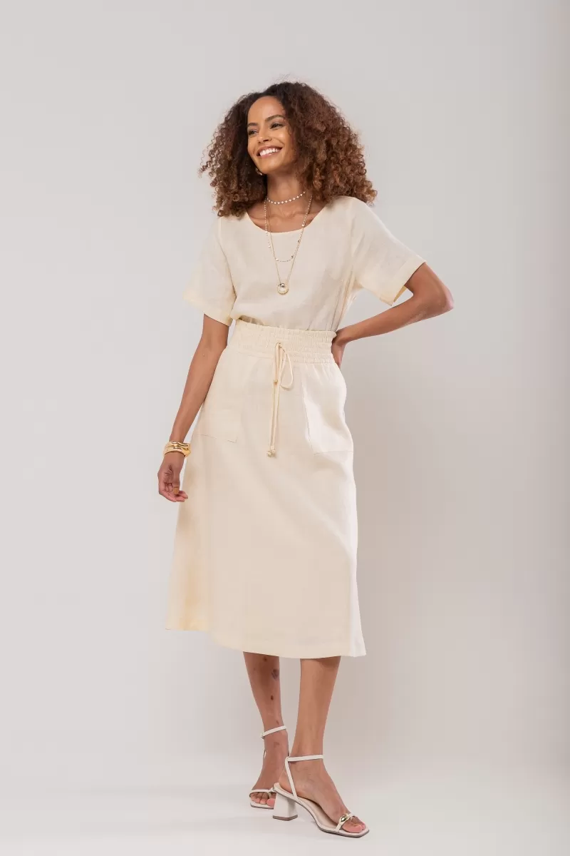 Hidrogênio - SAIA EVASE MIDI 100% LINHO TERRA - 19800332