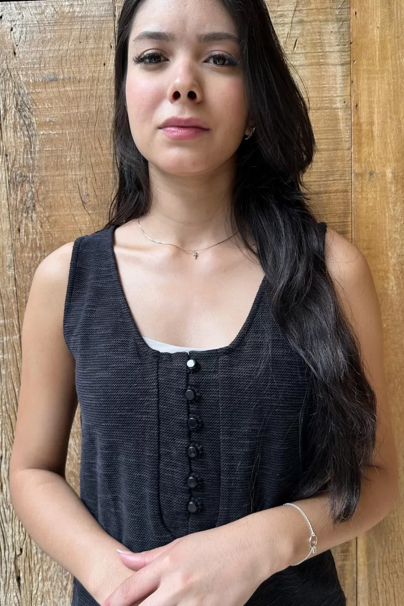 Hidrogênio - SWEATSHIRT TANK TOP WITH BUTTONS ON THE NECKLINE IN BLACK - 18875001