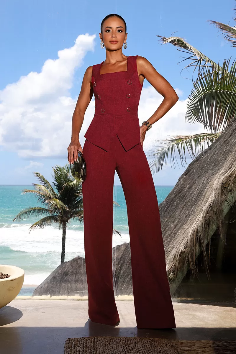Dot Clothing - Jumpsuit Dot Clothing Clarissa Peplum Marsala - 2033BORDO
