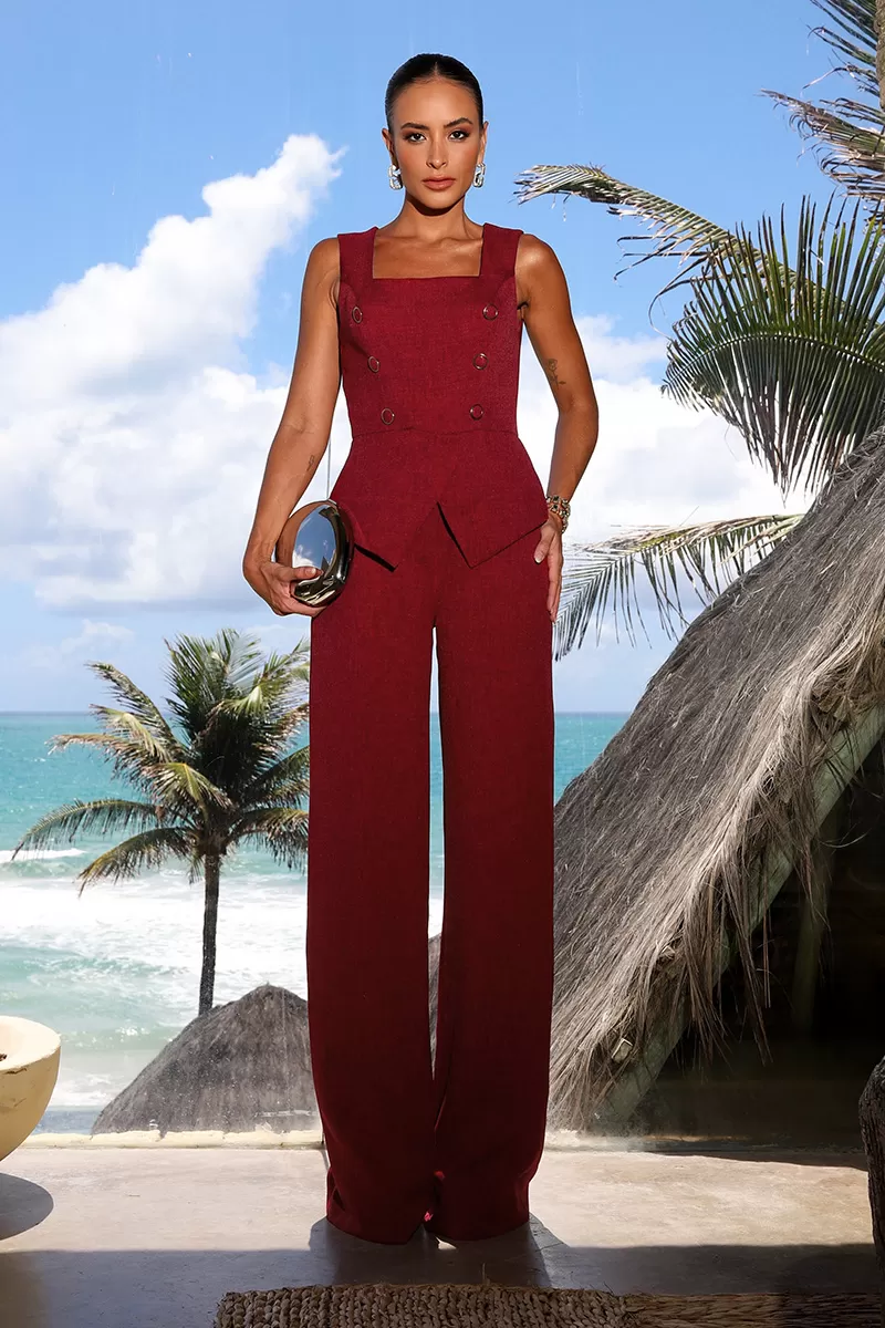 Dot Clothing - Jumpsuit Dot Clothing Clarissa Peplum Marsala - 2033BORDO