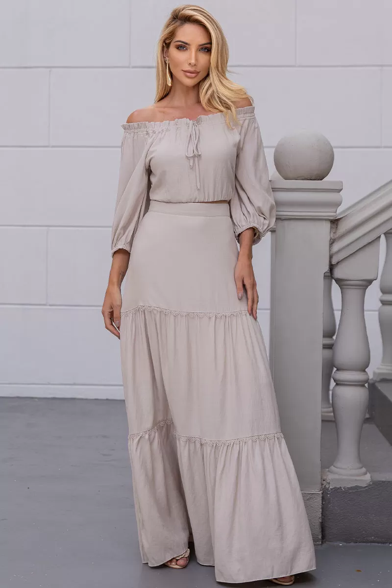 Miss Misses - Saia Joana Longa Com Detalhe Guipir Com Ziper Bege - 54472215