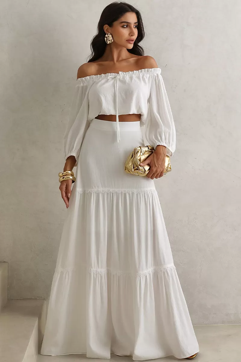 Miss Misses - Joana Long Skirt With Guipure Detail And Off White Zipper - 54472030