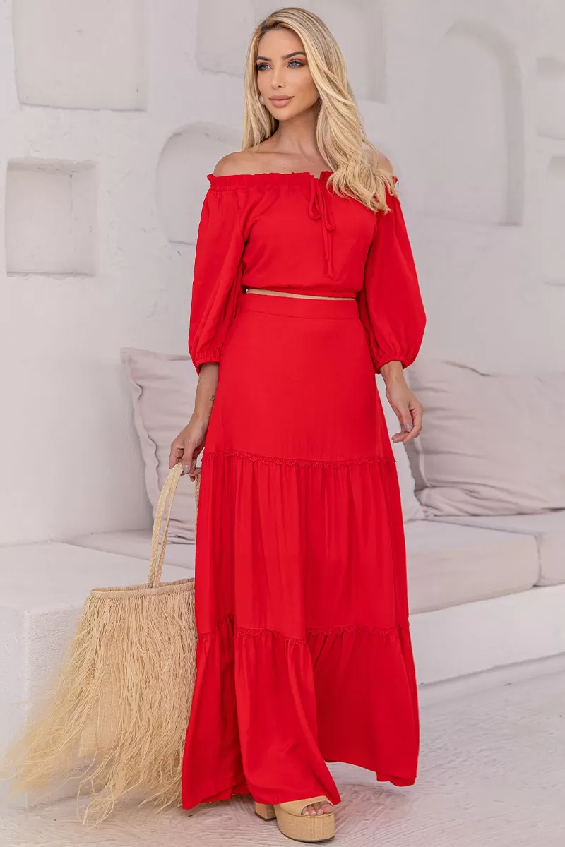 Miss Misses - Saia Joana Longa Com Detalhe Guipir Com Ziper Vermelho - 54472024