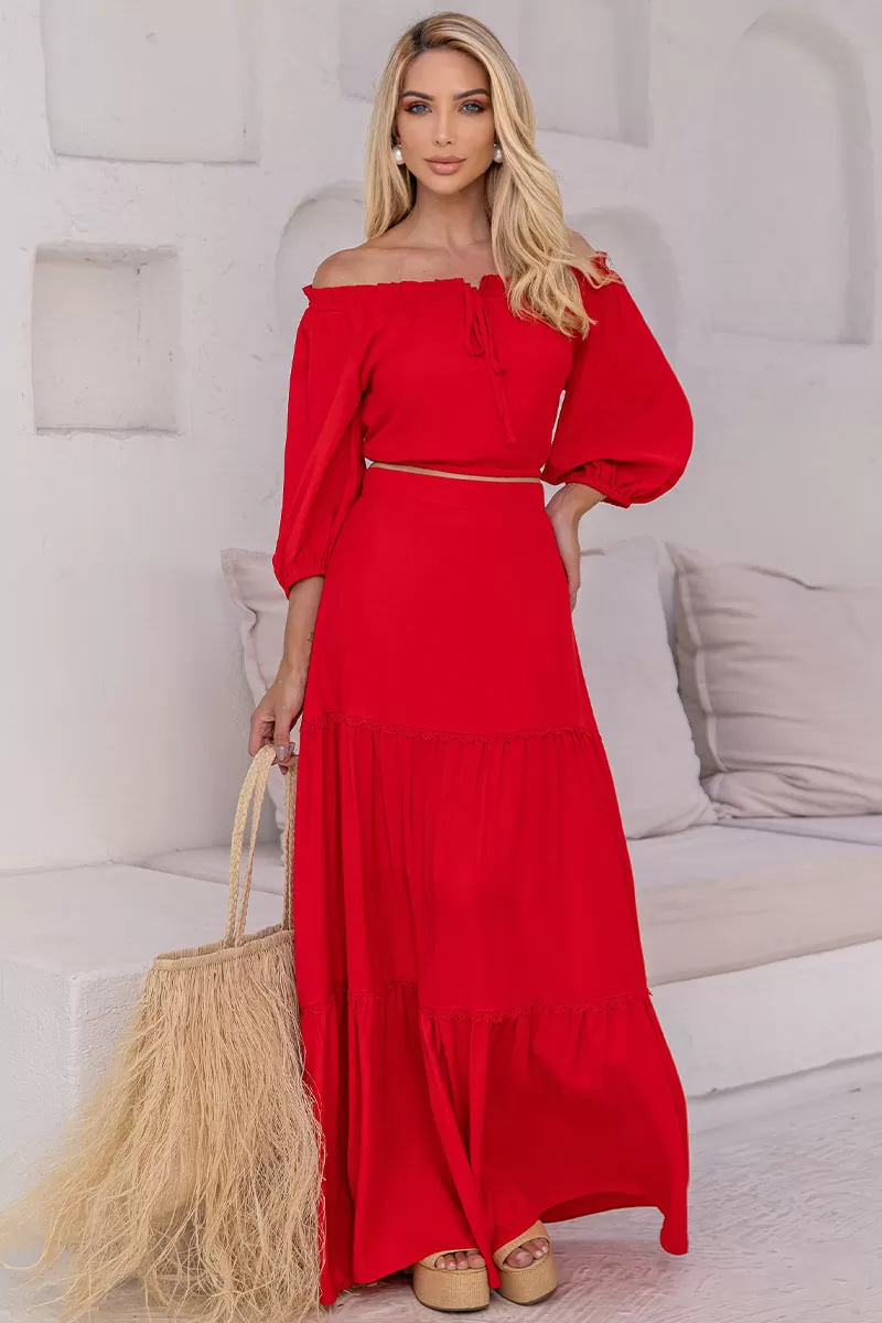 Miss Misses - Saia Joana Longa Com Detalhe Guipir Com Ziper Vermelho - 54472024