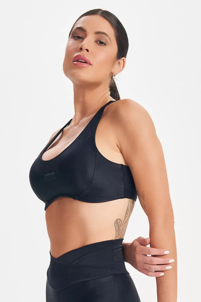 Lets Gym - Top Retro Glam Preto - 2712PT