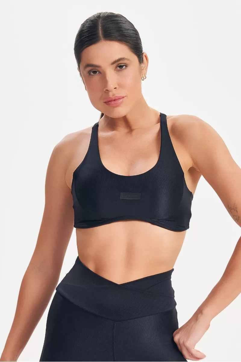 Lets Gym - Top Retro Glam Preto - 2712PT