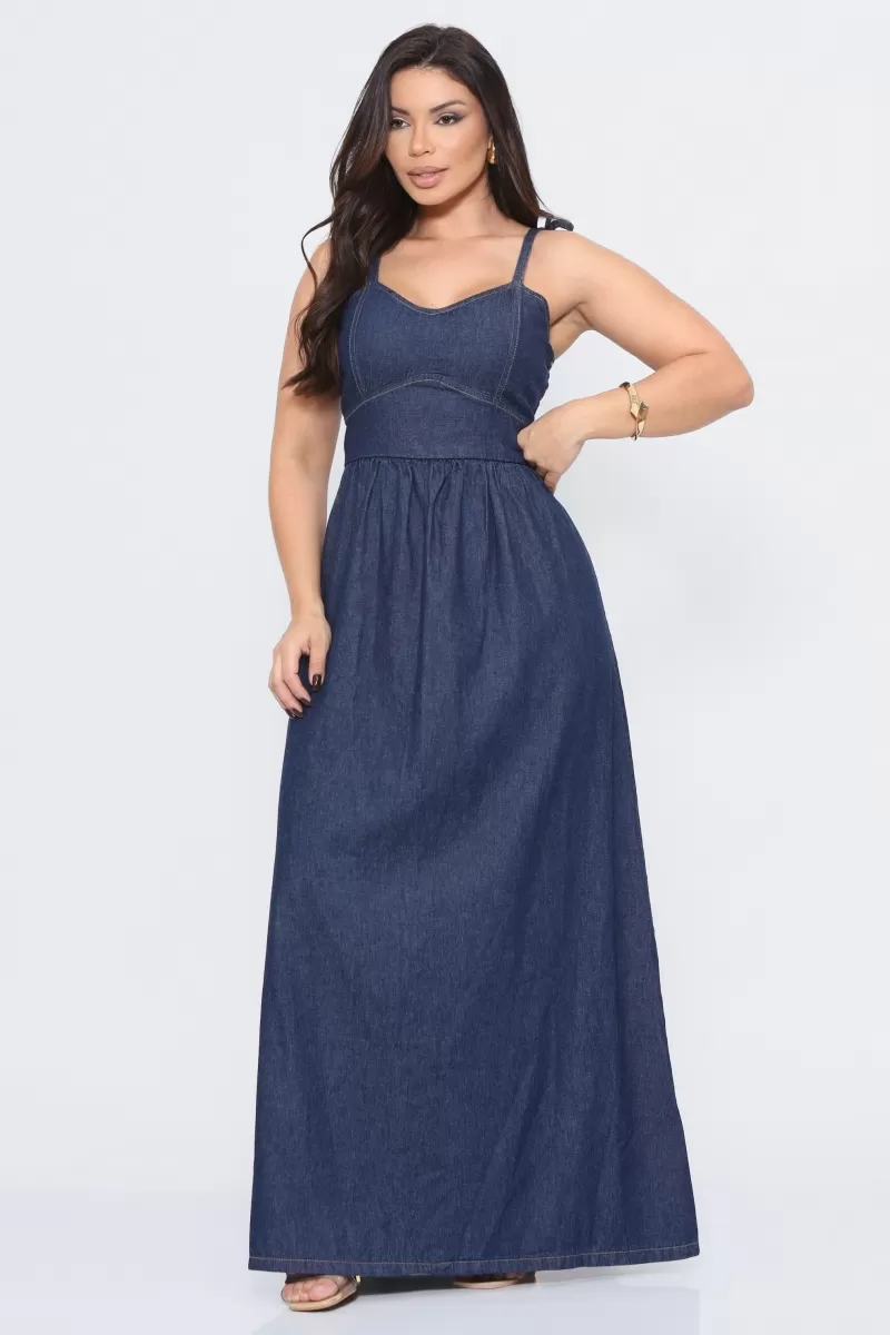 AS8 - Vestido Jeans Longo Com Recorte - AYB1001
