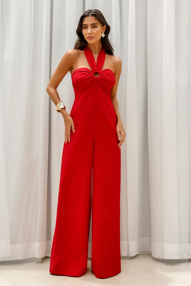 Dot Clothing - Dot Clothing Miriam Red Halter Jumpsuit - 2609VERM