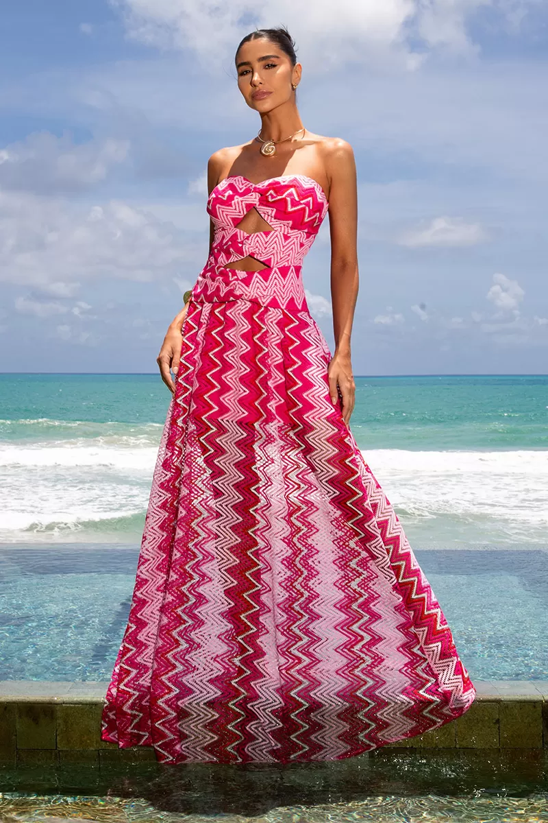 Dot Clothing - Dress Dot Clothing Long Lace Printed Pink - 2596PINK