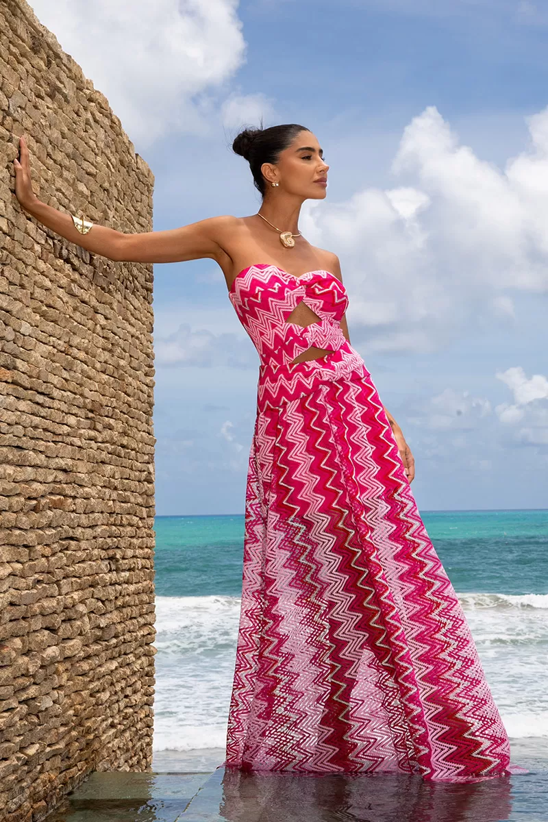 Dot Clothing - Dress Dot Clothing Long Lace Printed Pink - 2596PINK