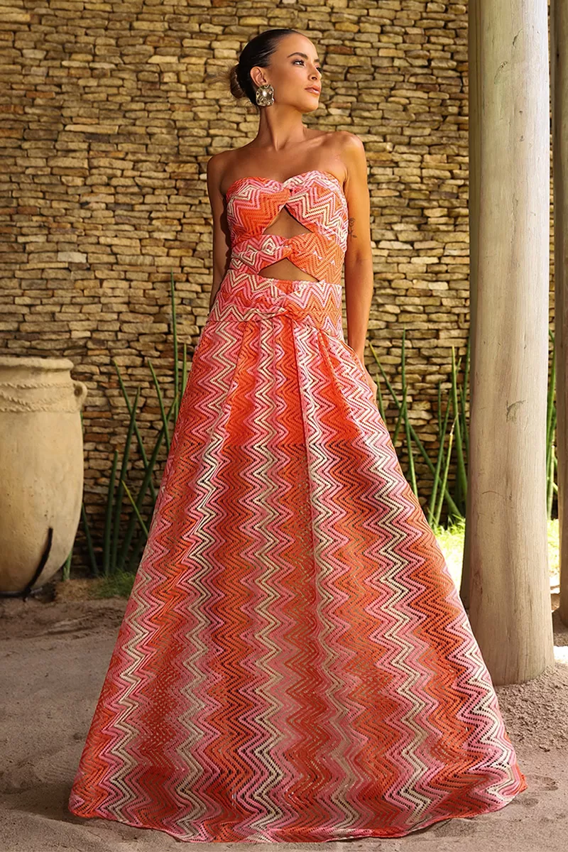 Dot Clothing - Vestido Dot Clothing Longo Rita Renda Estampado Laranja - 2596LARANJA