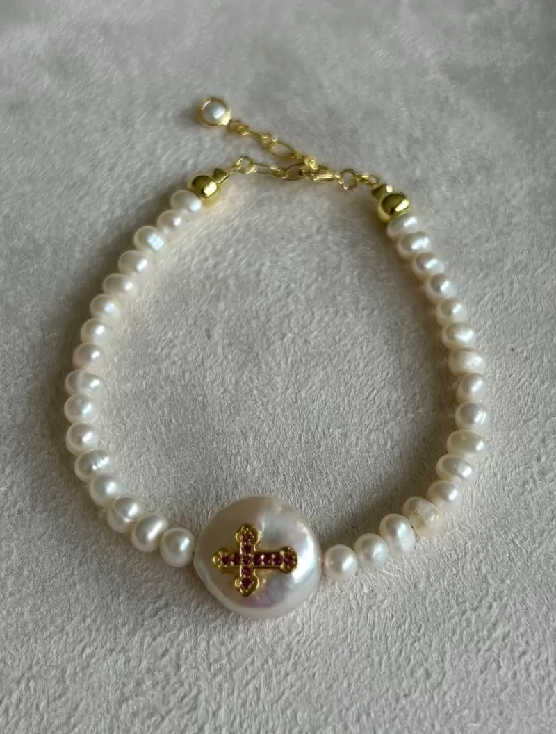 Mikabe - Pulseira Cruz Pérola - MK2004