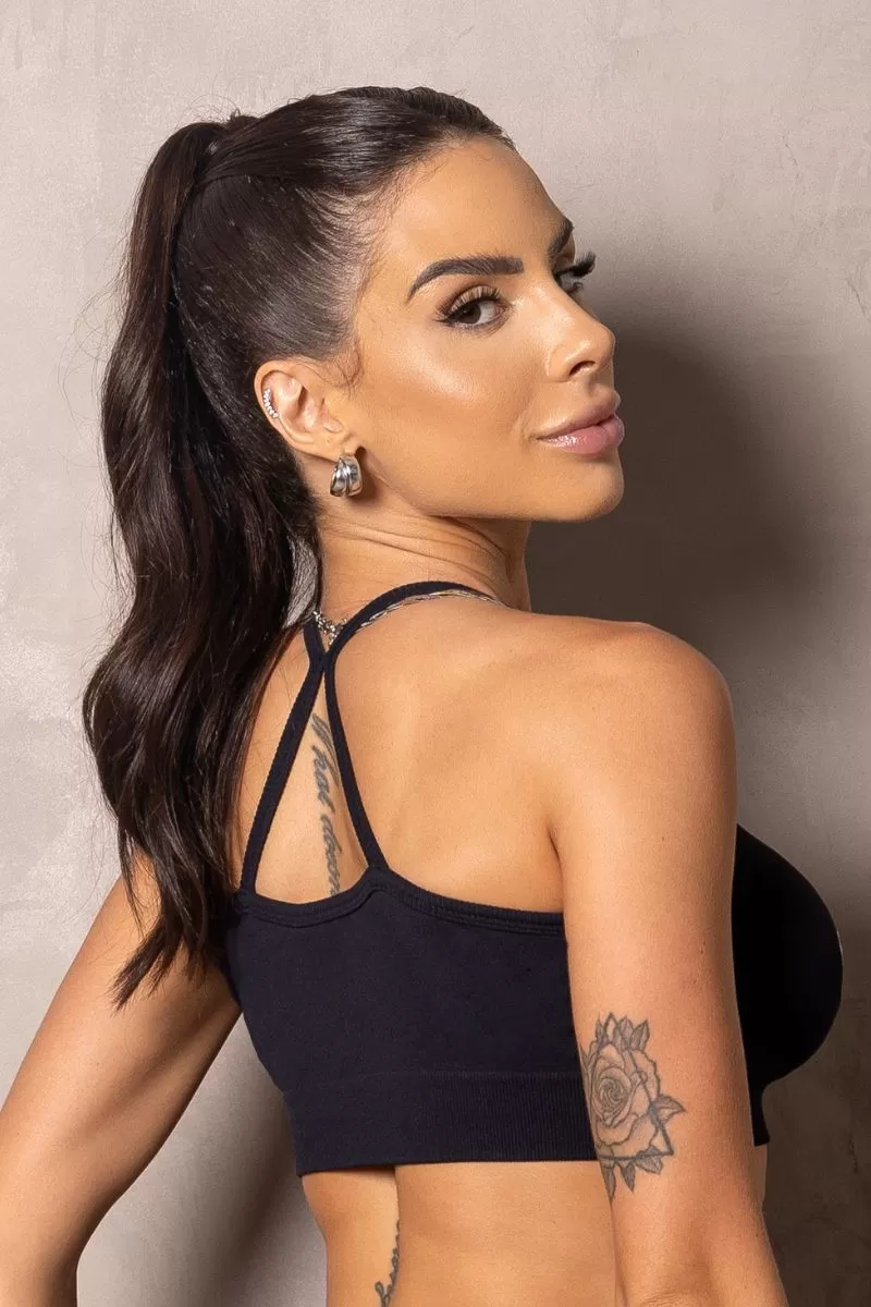 Hipkini - Seamless Summer Glow Black Cross Straps Top - 33331082