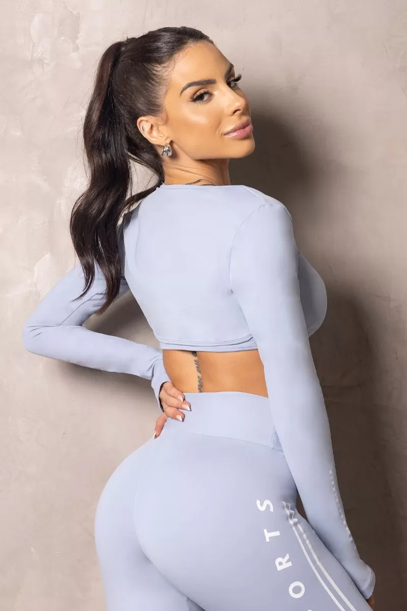 Hipkini - Summer Glow Baby Blue Long Sleeve Blouse - 33330986