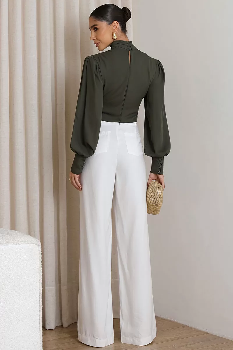 Miss Misses - Miss Misses Long Chiffon Shirt Moss Green - 80524038