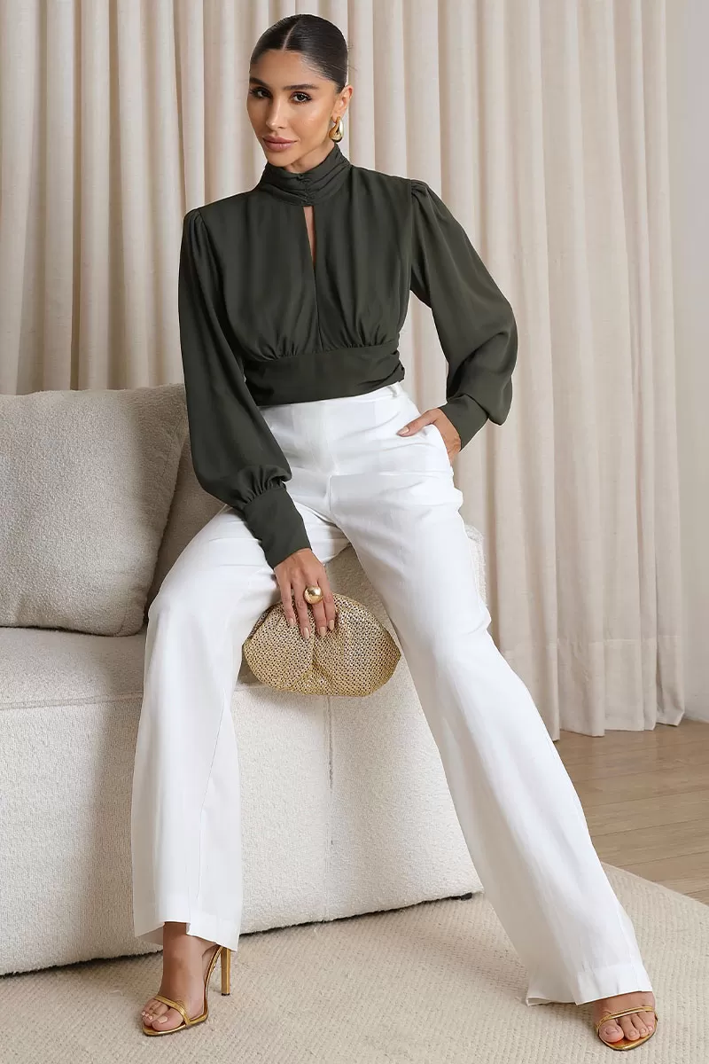 Miss Misses - Miss Misses Long Chiffon Shirt Moss Green - 80524038