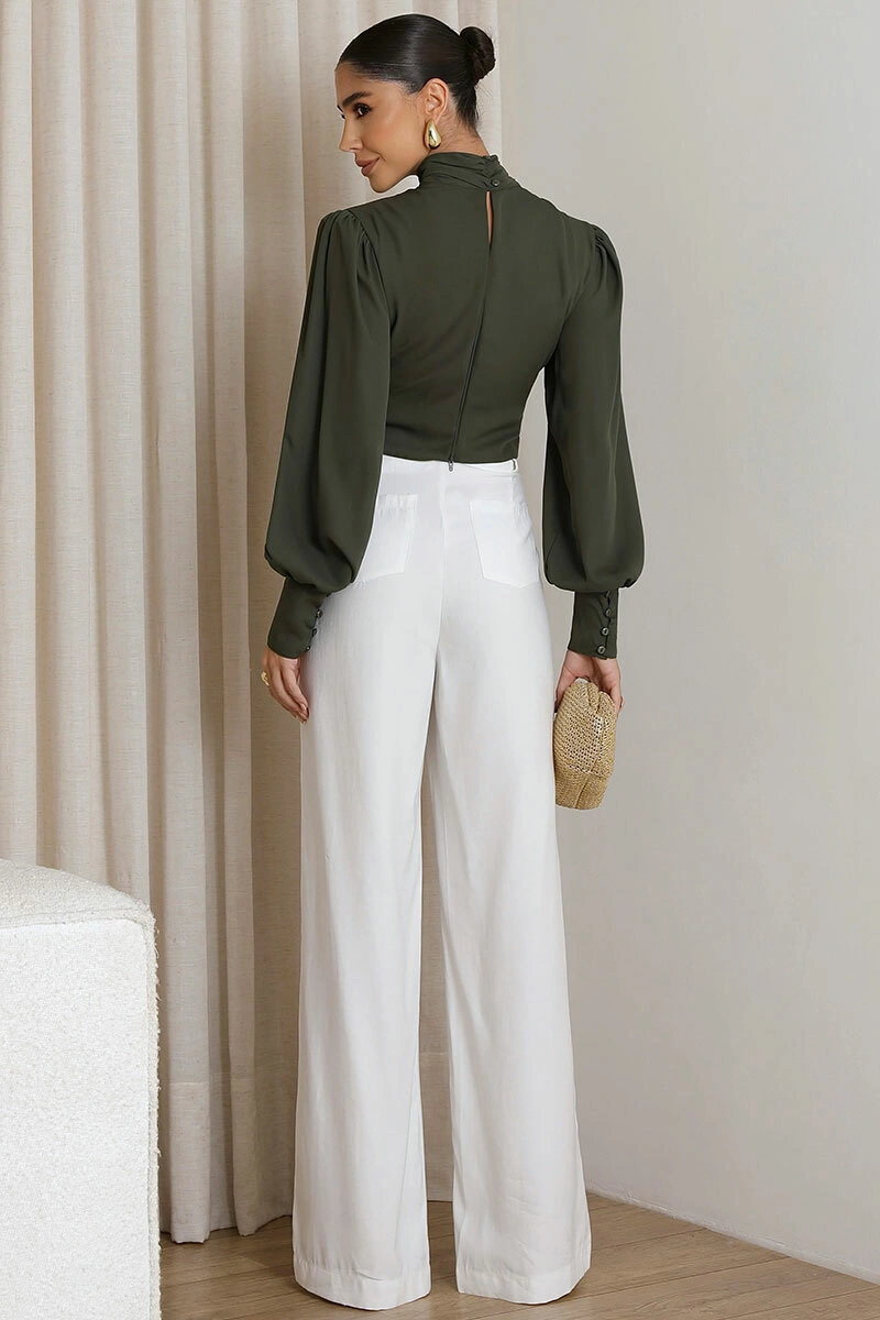 Miss Misses - Blusa Siena Cropped Miss Misses Manga Longa Chiffon Verde Musgo - 80524038