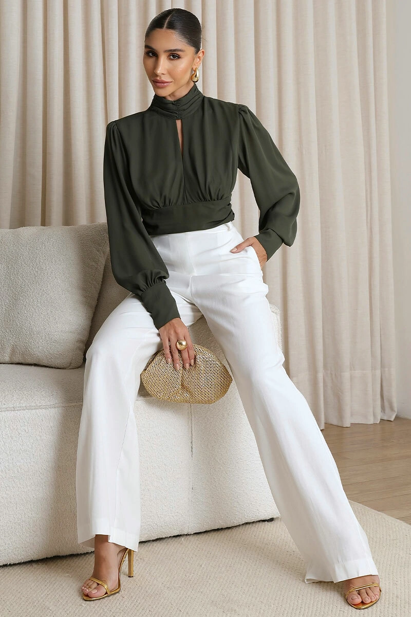 Miss Misses - Miss Misses Long Chiffon Shirt Moss Green - 80524038