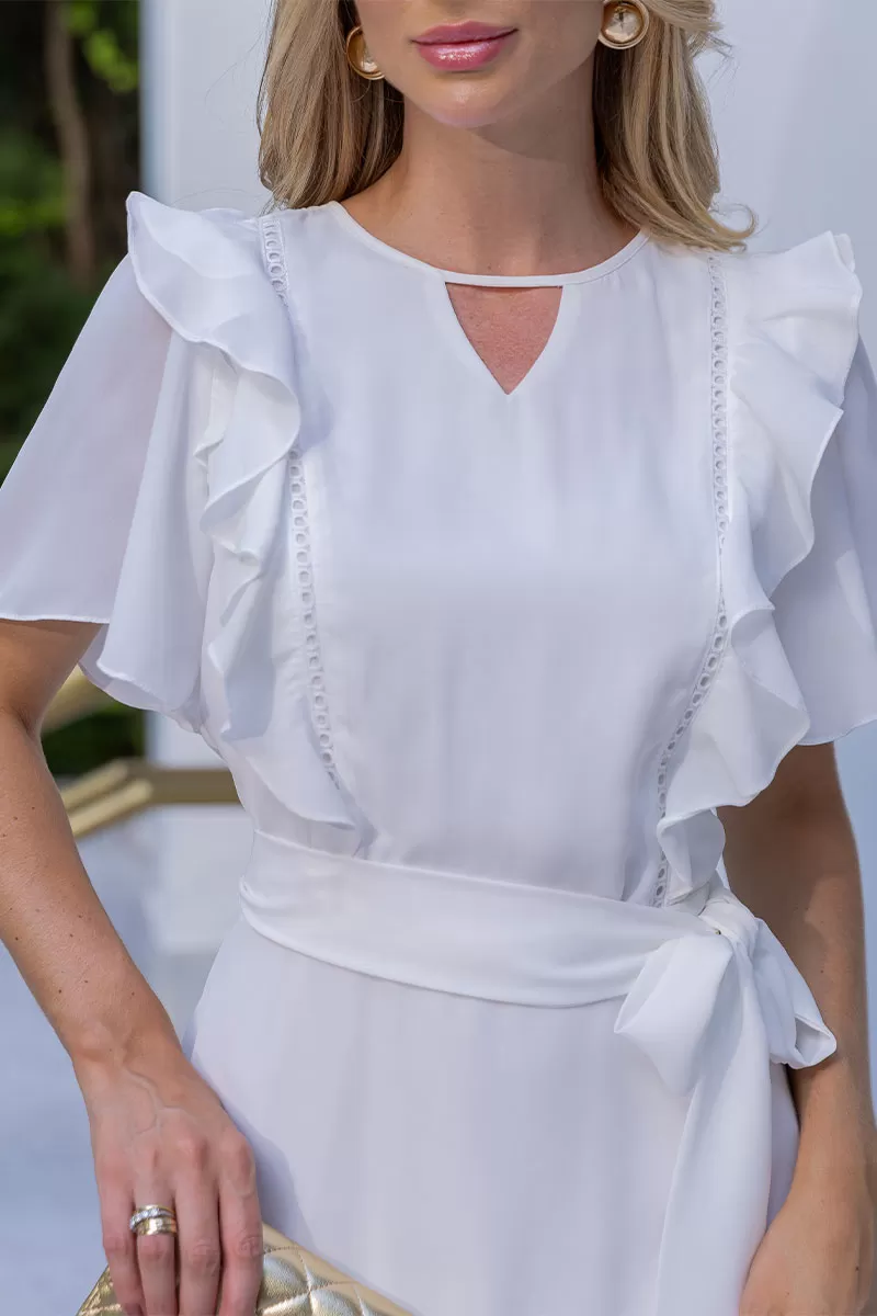 Miss Misses - Silvia Dress With Guipure And Off-Shoulder Belt - 54481030