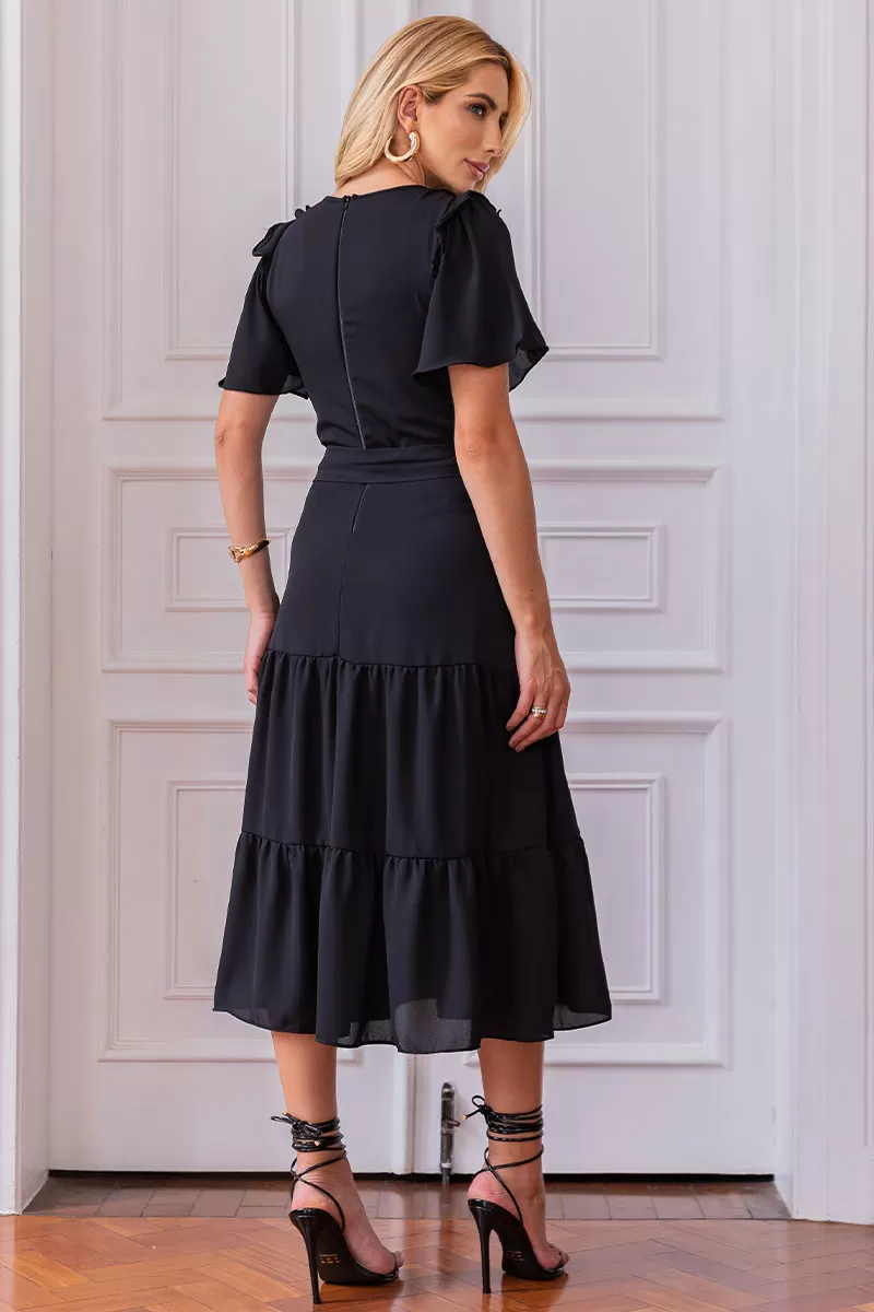 Miss Misses - Silvia Dress With Guipure And Black Belt - 54481001