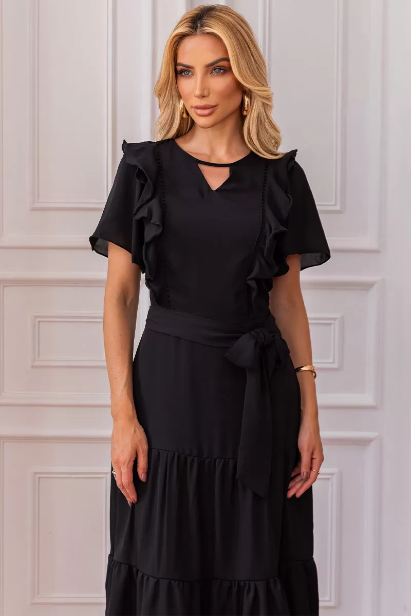 Miss Misses - Silvia Dress With Guipure And Black Belt - 54481001