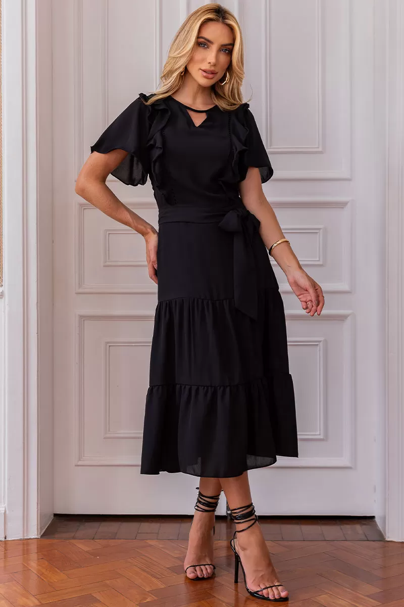 Miss Misses - Silvia Dress With Guipure And Black Belt - 54481001