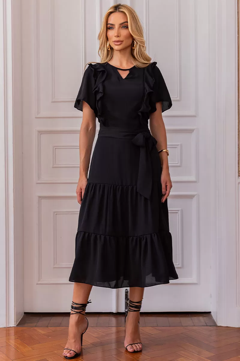 Miss Misses - Silvia Dress With Guipure And Black Belt - 54481001