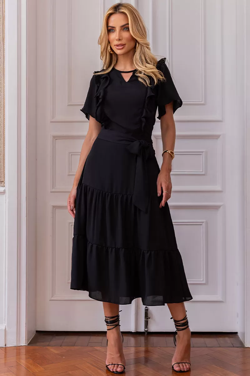 Miss Misses - Silvia Dress With Guipure And Black Belt - 54481001