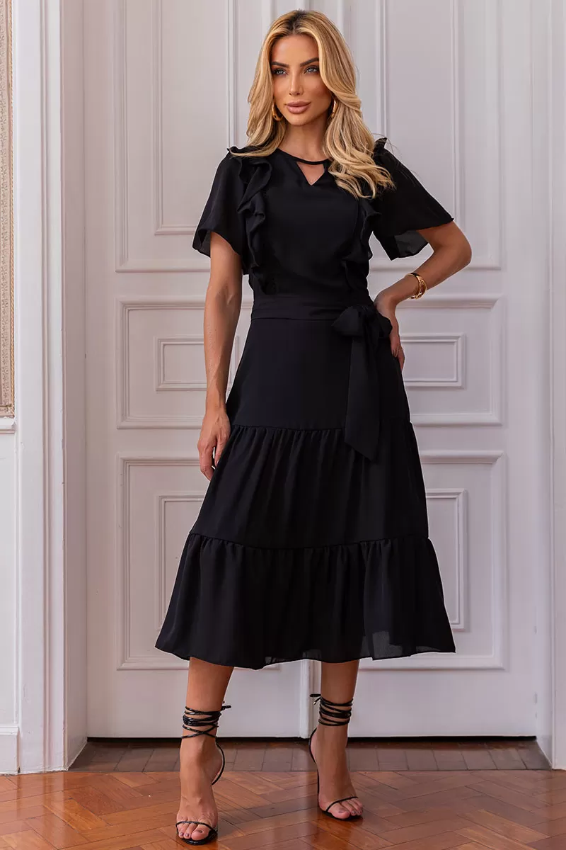 Miss Misses - Silvia Dress With Guipure And Black Belt - 54481001