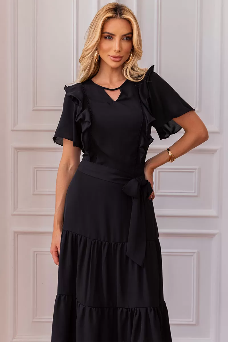 Miss Misses - Silvia Dress With Guipure And Black Belt - 54481001