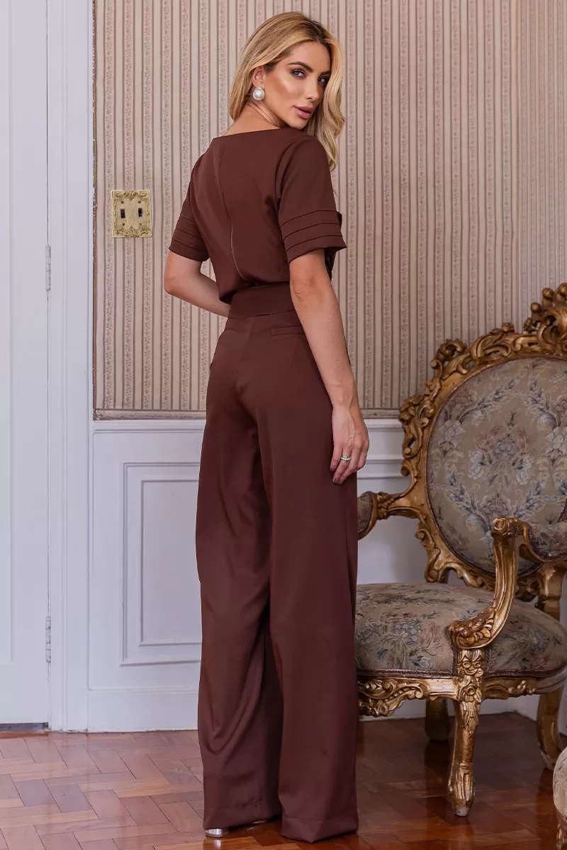 Miss Misses - Calça Viviane Alfaiataria Com Botão Marrom - 54312214