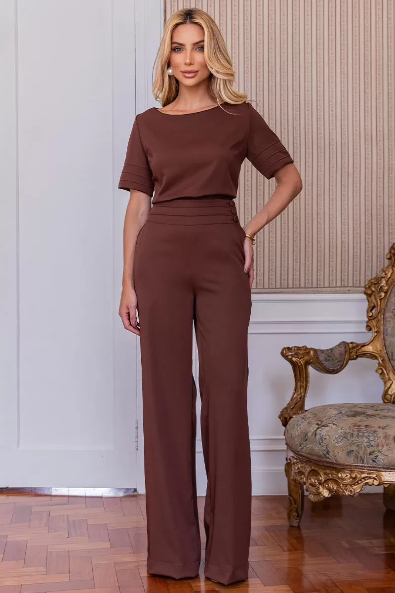 Miss Misses - Viviane Tailored Pants with Brown Button - 54312214