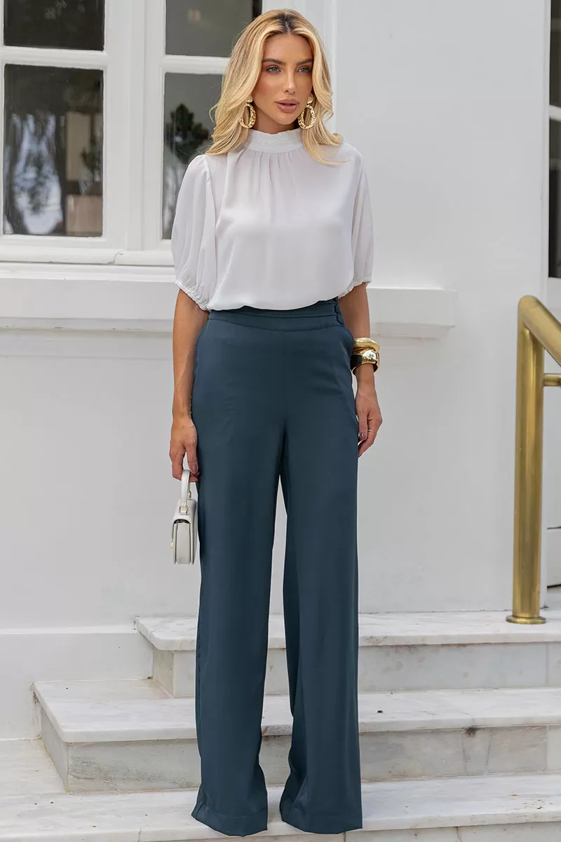 Miss Misses - Viviane Tailored Pants With Green Button - 54312023