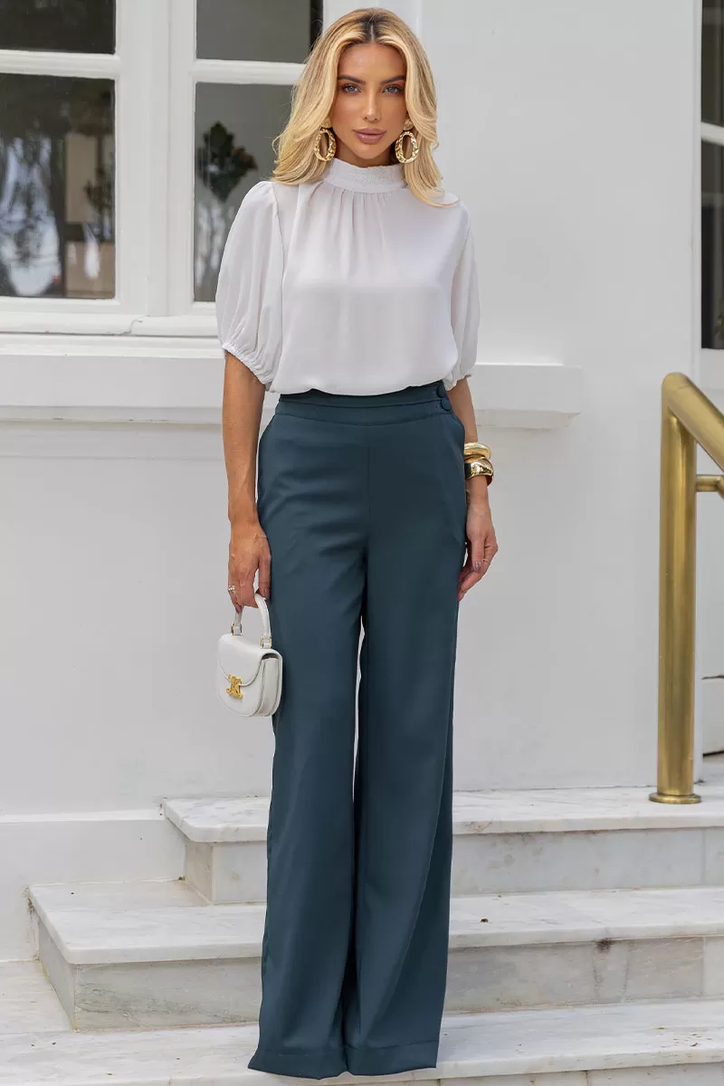 Miss Misses - Viviane Tailored Pants With Green Button - 54312023