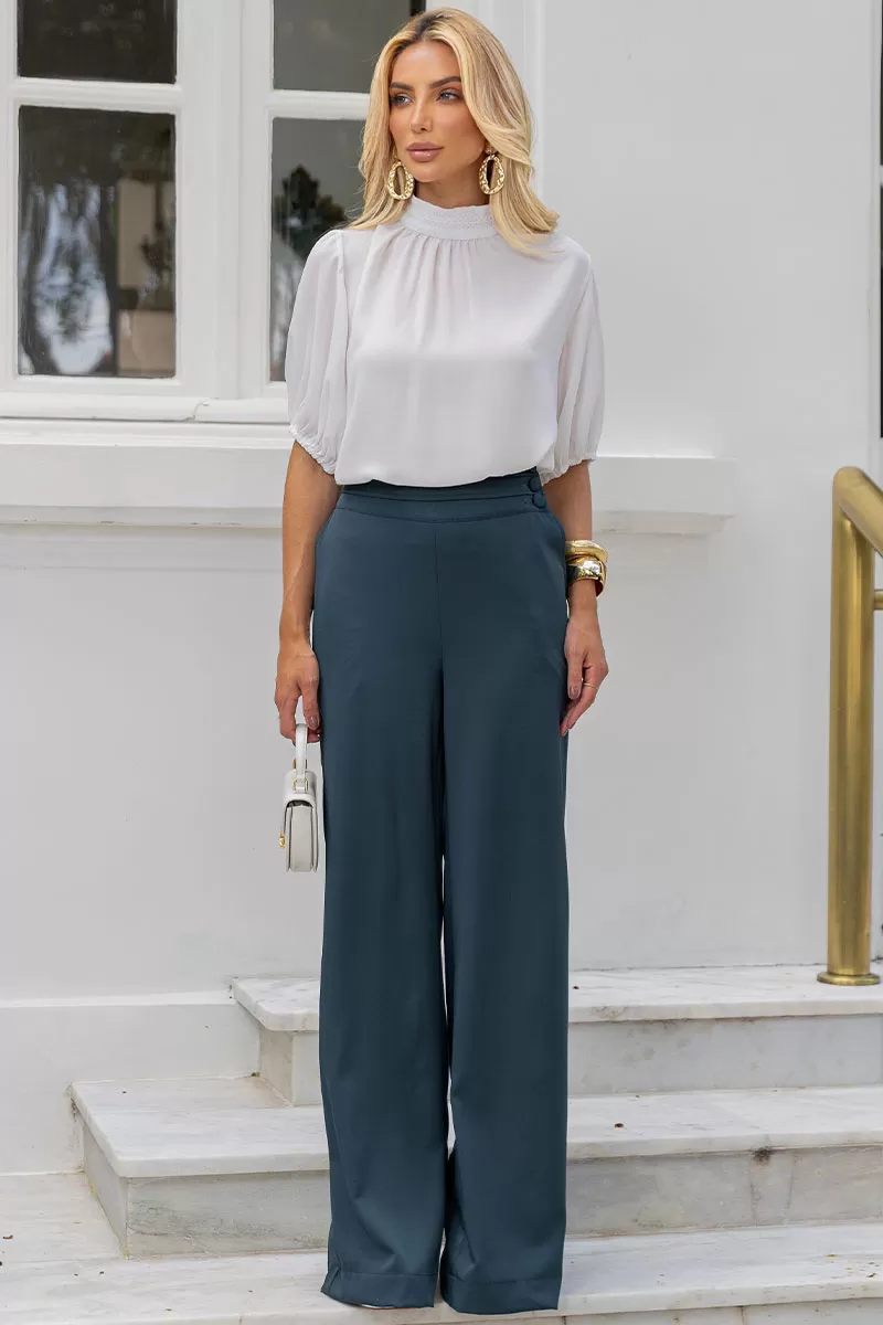 Miss Misses - Viviane Tailored Pants With Green Button - 54312023