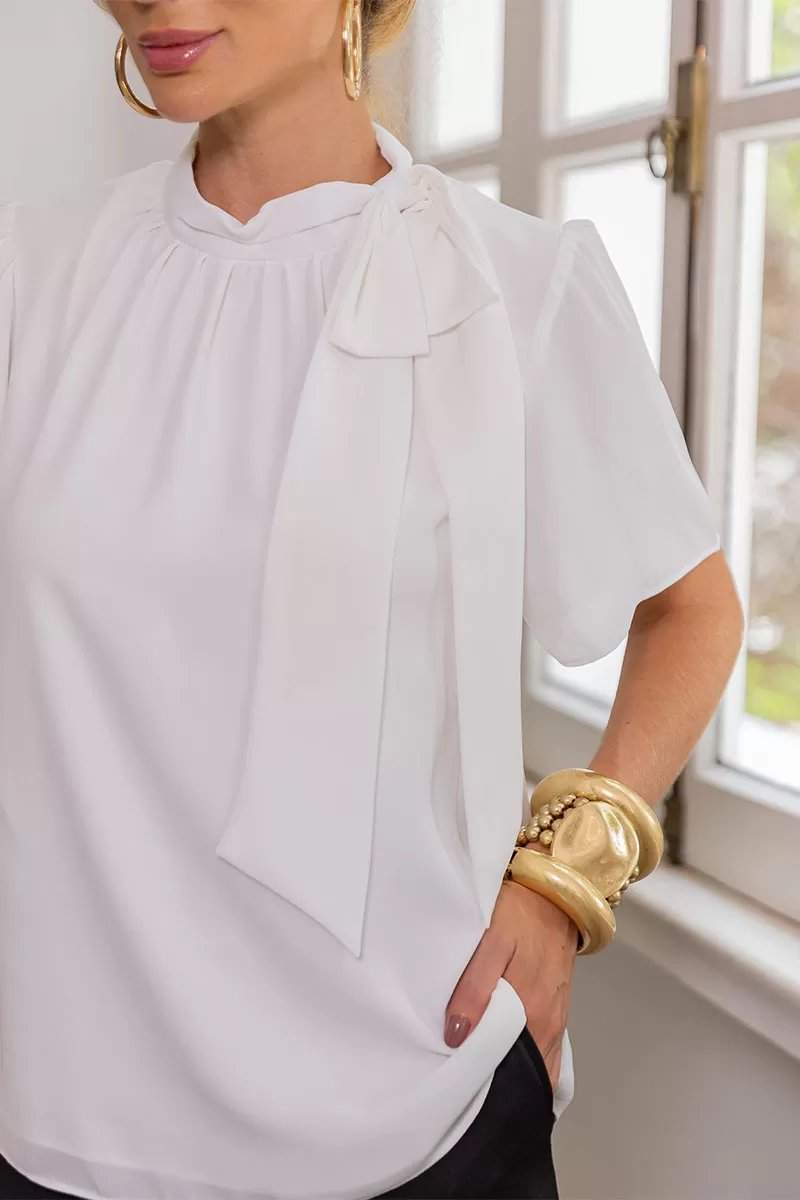 Miss Misses - Renata Crepe Shirt With Bow On The Off-Neck - 54475030