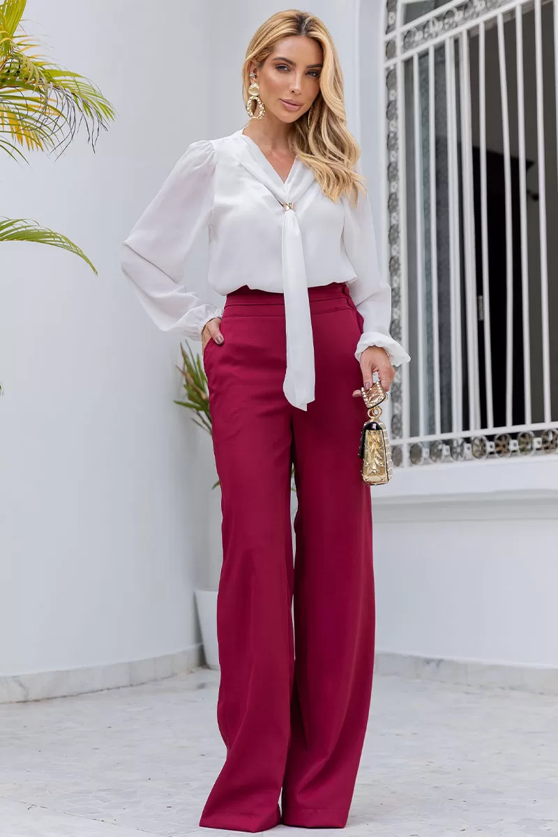 Miss Misses - Neusa Crepe Long Sleeve Shirt With Off Metal Loop - 54480030