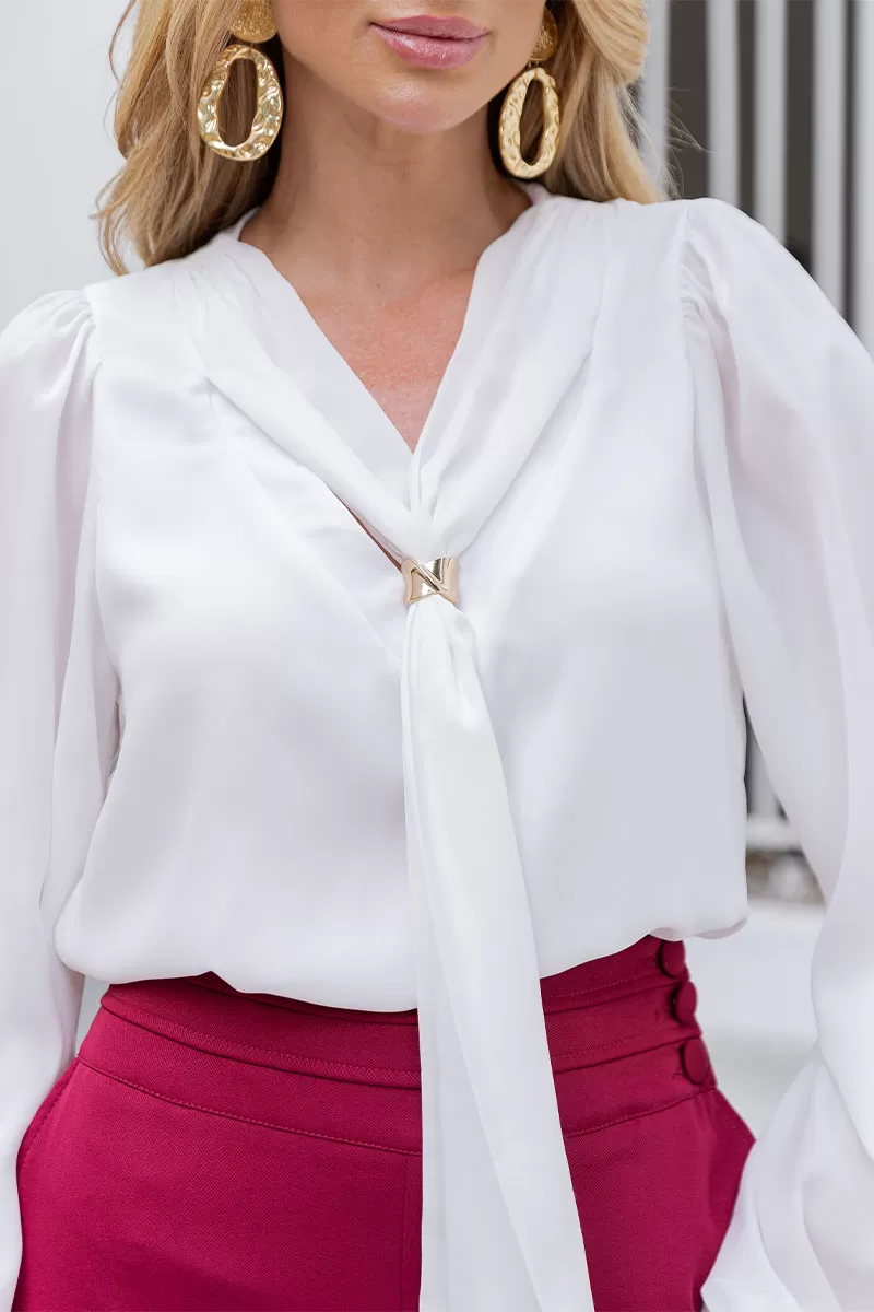 Miss Misses - Neusa Crepe Long Sleeve Shirt With Off Metal Loop - 54480030